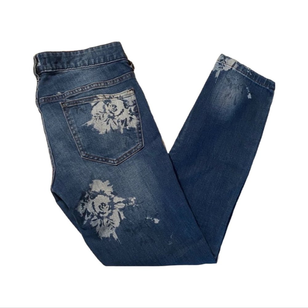 Free People Bleach Floral Cropped Skinny Jeans
